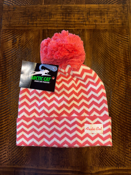 Arctic Cat Peach Chevron Beanie with Pom